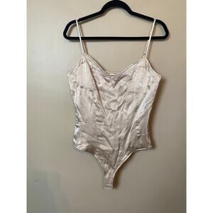 bohme cream satin bodysuit smocked back large womens corset style